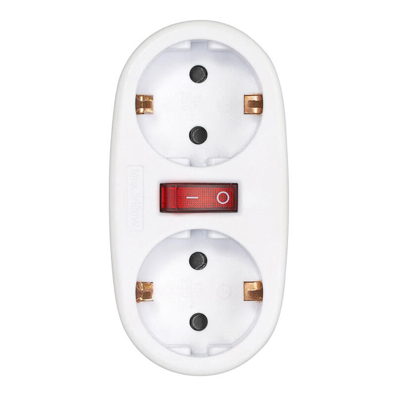 Pack De 2 Unidades - Adaptador 2 Tomas Schuko Frontal Con Interruptor, 16 A 250 V~, Blanco