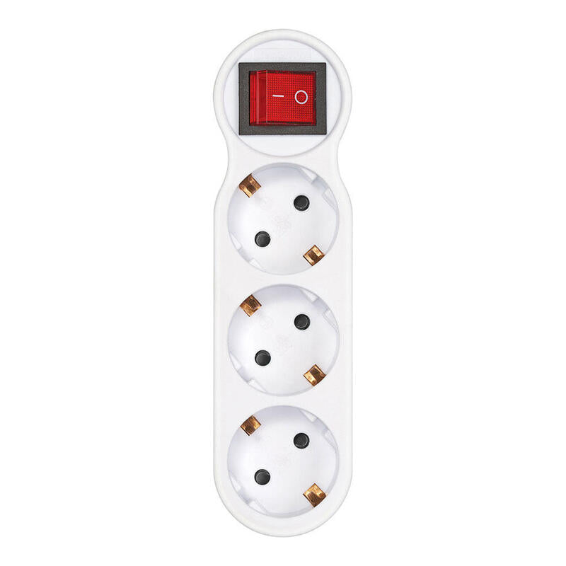 Pack De 2 Unidades - Adaptador 3 Tomas Schuko Frontal Con Interruptor, 16 A 250 V~, Blanco