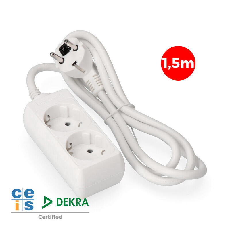 Pack De 2 Unidades - Base Multiple 2 Tomas T/Tl 10/16a Schuko 1,5m. 3x1,5mm Edm