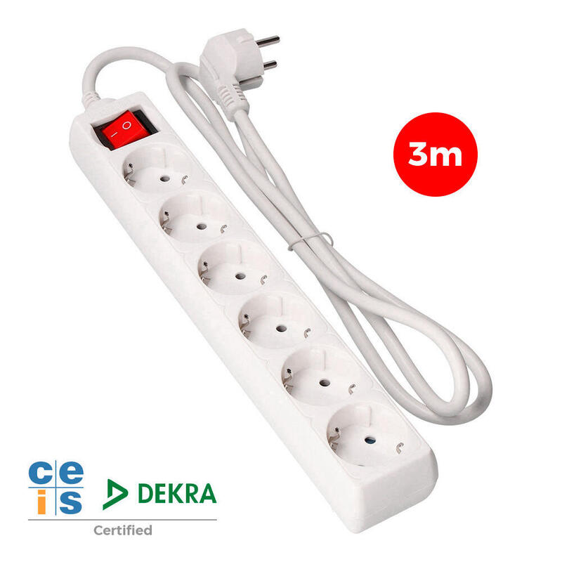 Pack De 2 Unidades - Base Multiple 6 Tomas T/Tl 10/16a Schuko + Interruptor 3m 3x1,5mm Edm