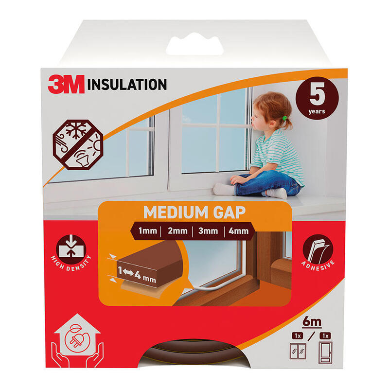 Pack De 2 Unidades - Burlete De Aislamiento Clásico Para Huecos Medianos De 1 - 4 Mm, Marrón, 6 M