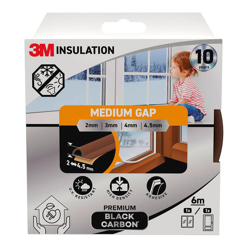 Pack De 2 Unidades - Burlete De Aislamiento Premium Para Huecos Medianos De 2 - 4,5 Mm, Marrón, 6 M