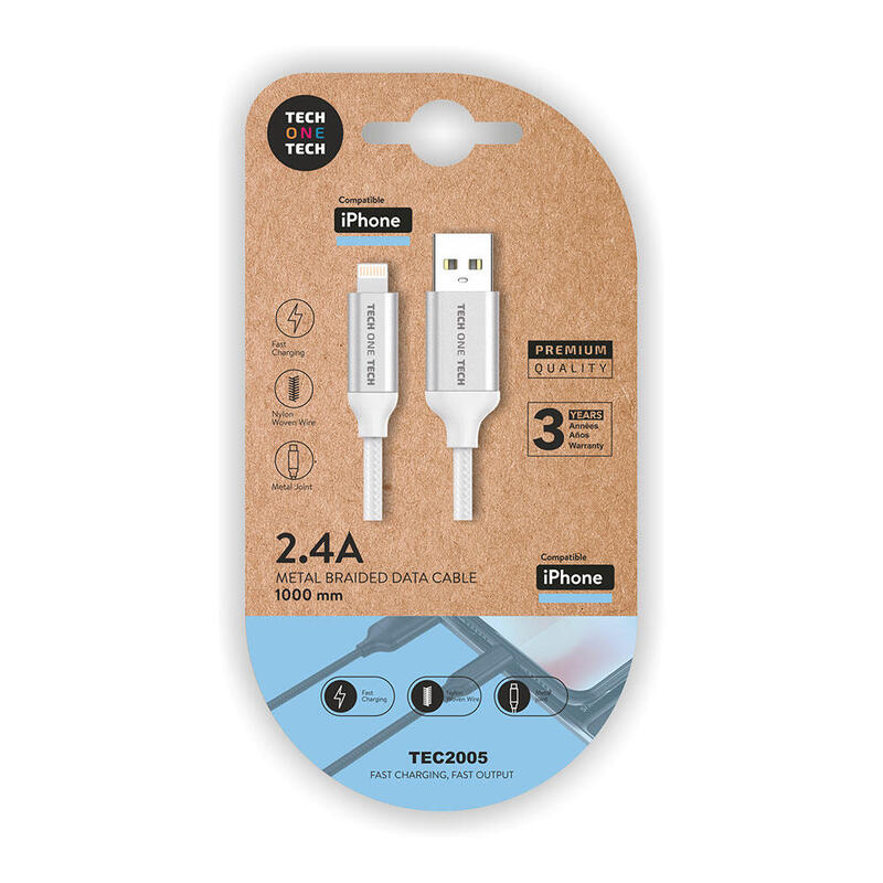 Pack De 2 Unidades - Cable Nylon Usb-A A Lightning 1m Blanco
