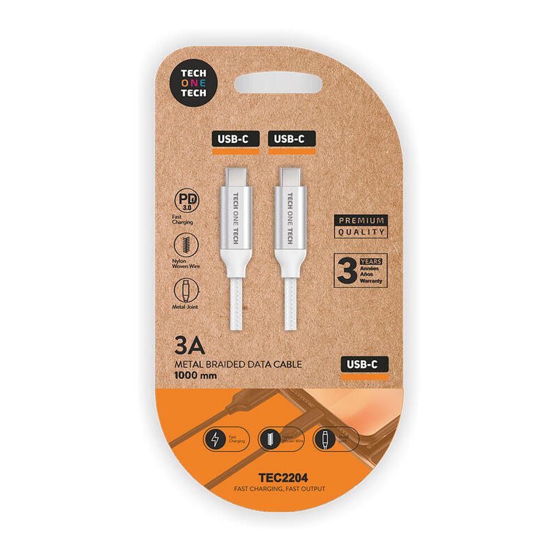 Pack De 2 Unidades - Cable Nylon Usb-C A Usb-C 1m Blanco