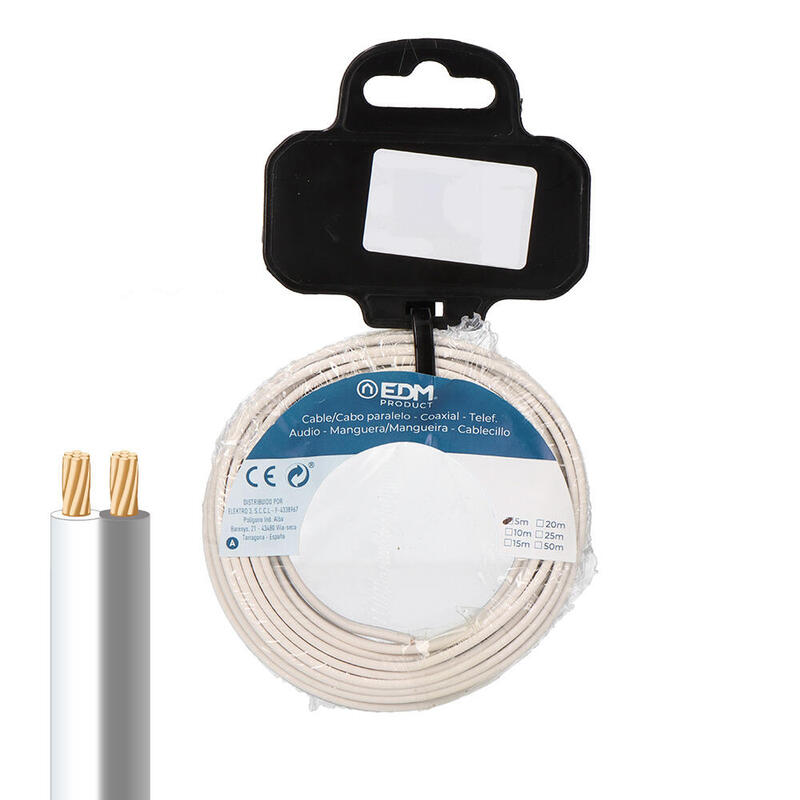 Pack De 2 Unidades - Carrete Cable Paralelo 2x0,75 Mm² Blanco/Gris "Audio" 5 M