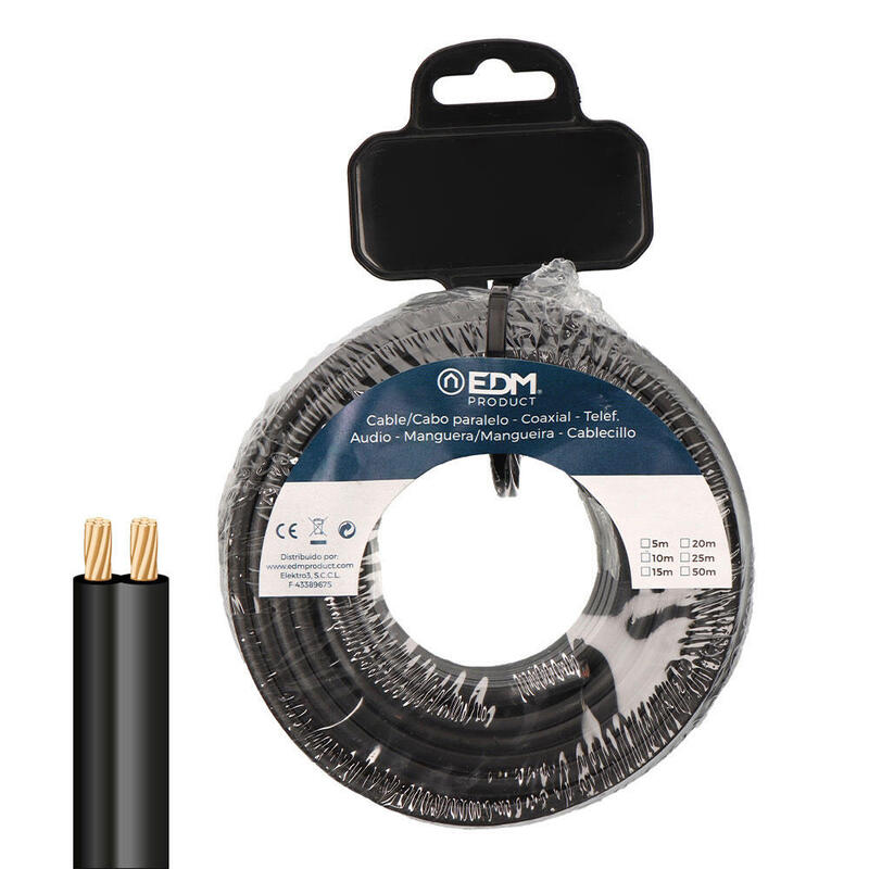 Pack De 2 Unidades - Carrete Cable Paralelo 2x0,75mm² Negro 5m.