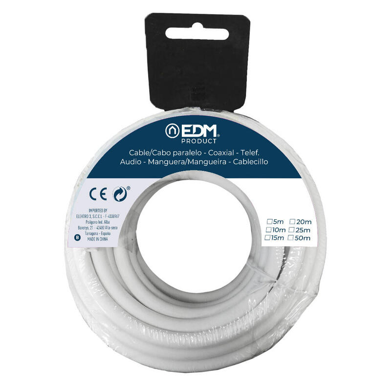 Pack De 2 Unidades - Carrete Cable Paralelo 2x1mm Blanco 5m (Audio)