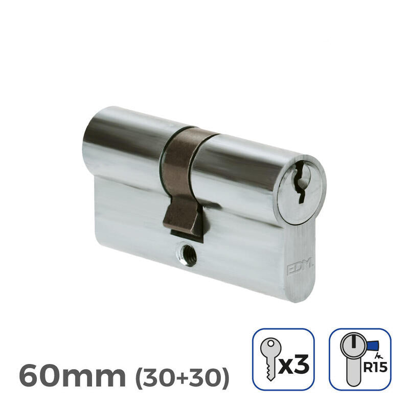 Pack De 2 Unidades - Cilindro 60 Mm (30+30 Mm) Niquelado, Leva Larga R15 Con 3 Llaves De Serreta Incluidas