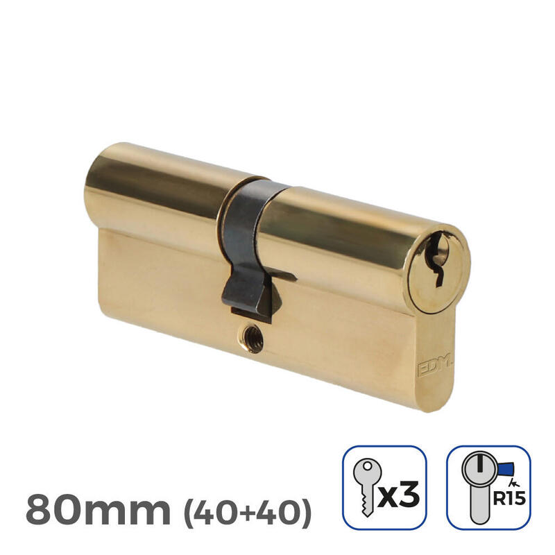Pack De 2 Unidades - Cilindro De Latón 80mm (40+40mm) Leva Larga R15 Con 3 Llaves De Serreta Incluidas