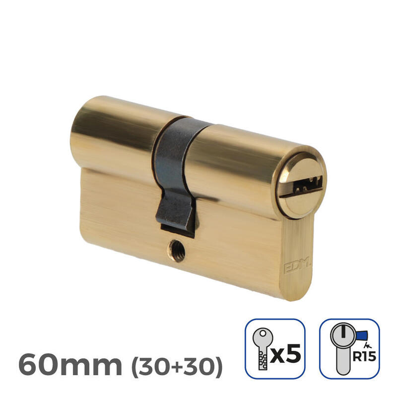 Pack De 2 Unidades - Cilindro Latón 60 Mm (30+30 Mm) Leva Larga R15 Con 5 Llaves De Seguridad Incluidas