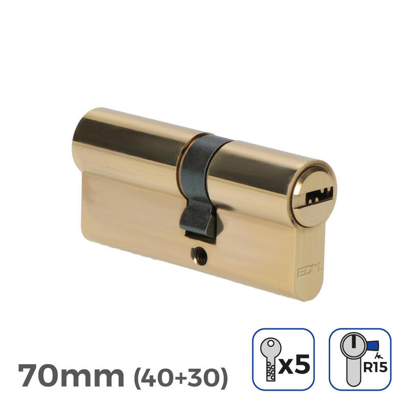 Pack De 2 Unidades - Cilindro Latón 70mm (40+30mm) Leva Larga R15 Con 5 Llaves De Seguridad Incluidas