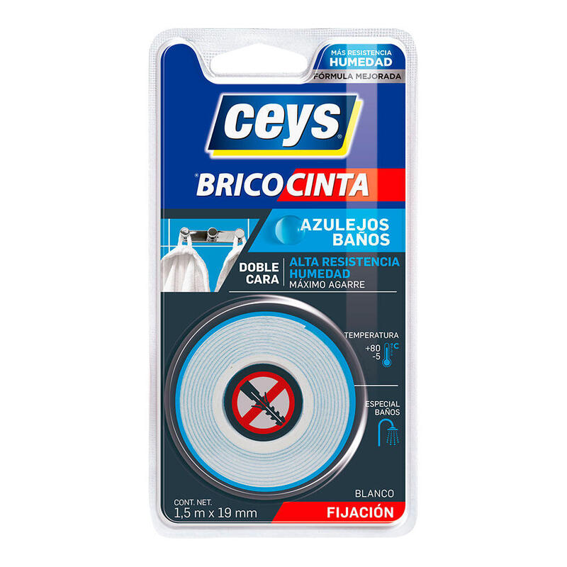 Pack De 2 Unidades - Cinta Doble Cara Blanca Especial Azulejos Baños 19 Mm X 1,5 M
