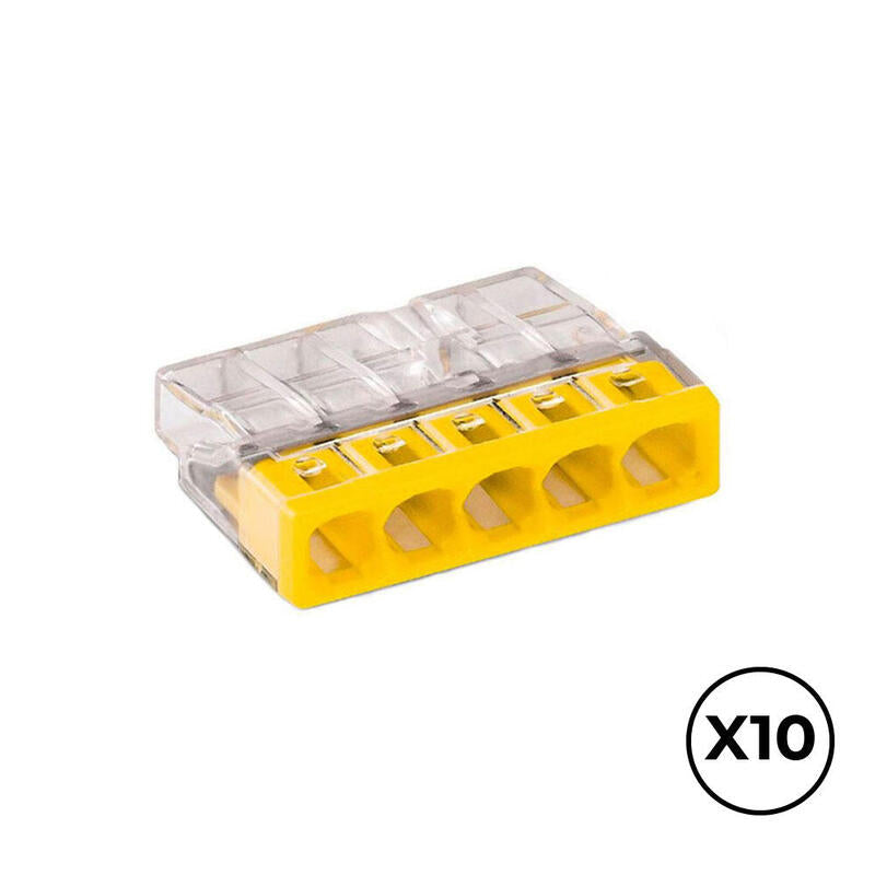 Pack De 2 Unidades - Conector Rápido 5 Conductores Rígidos, Ø Máximo 2,5 Mm², Transparente / Amarilla. Contiene 10 Unidades