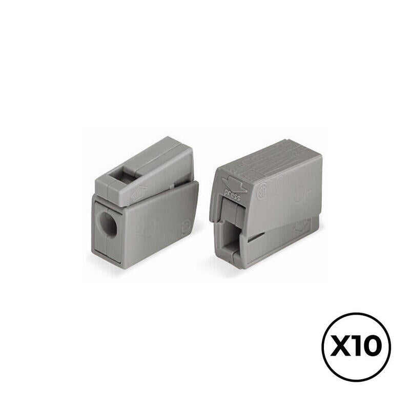 Pack De 2 Unidades - Conector Rápido En Linea Presilla 2 Vias, 1 Rígido + 1 Rígido, Semirígido O Flexible; Ø Máximo 2,5 Mm², Gris, 10 Uds
