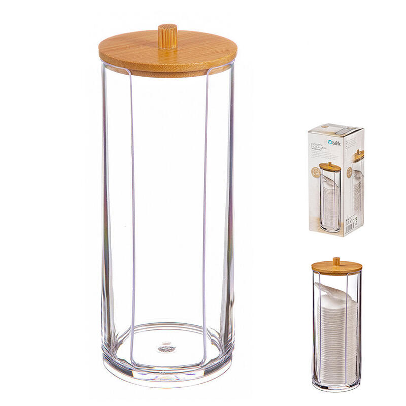 Pack De 2 Unidades - Dispensador Para Discos De Algodon Con Tapa De Bambu Ø7,3 Cm