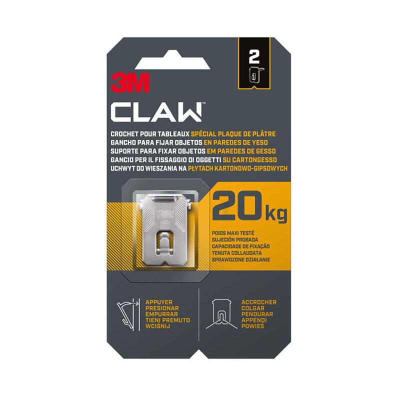Pack De 2 Unidades - Gancho Para Paredes De Yeso, 20 Kg, 28 X 41 X 4 Mm, 2 Uds
