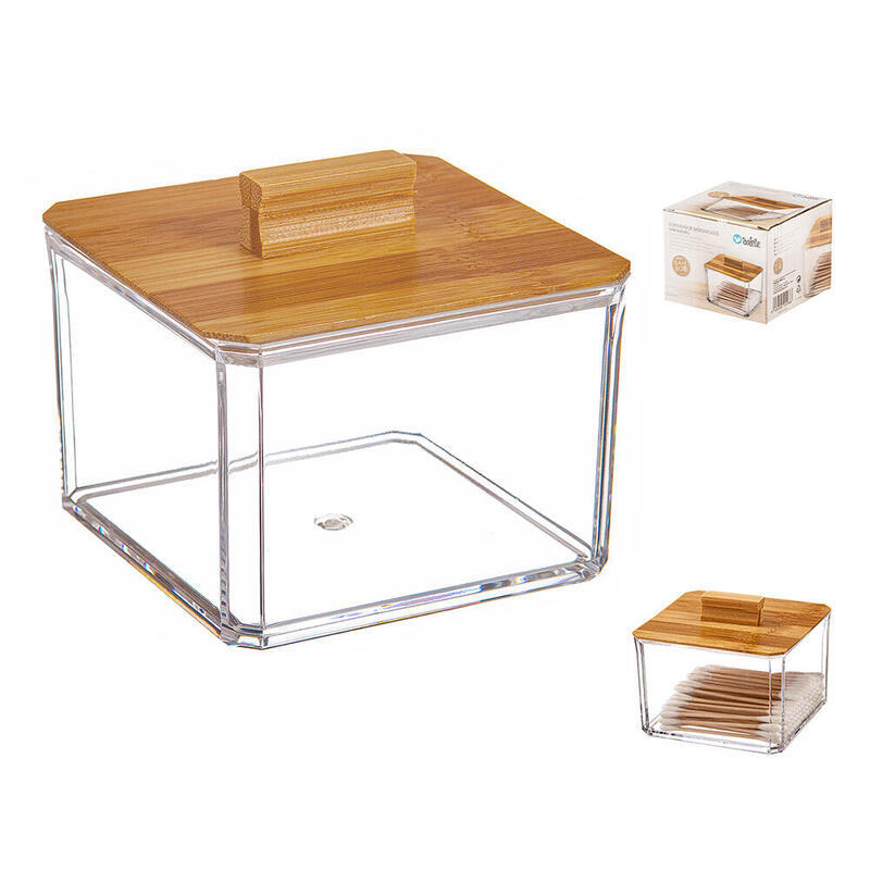 Pack De 2 Unidades - Organizador Para Cosmeticos Cuadrado Con Tapa De Bambu 8 Cm