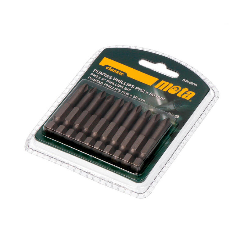 Pack De 2 Unidades - Pack 10 Puntas Bit Ph2 X 50mm 1/4" Acero Bph250 Mota