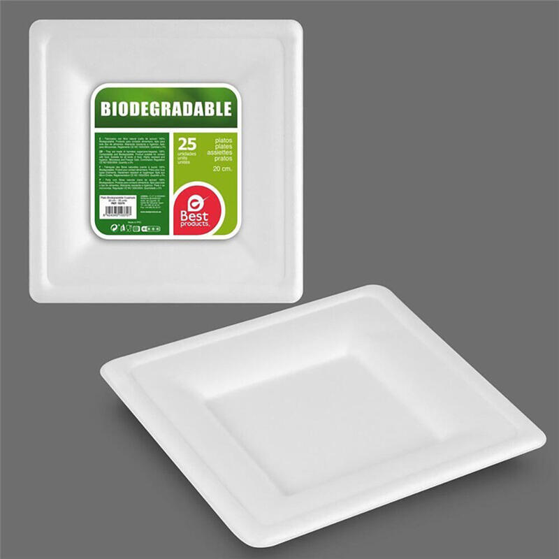 Pack De 2 Unidades - Platos De Cartón Cuadrados Blancos 20 Cm, 25 Uds