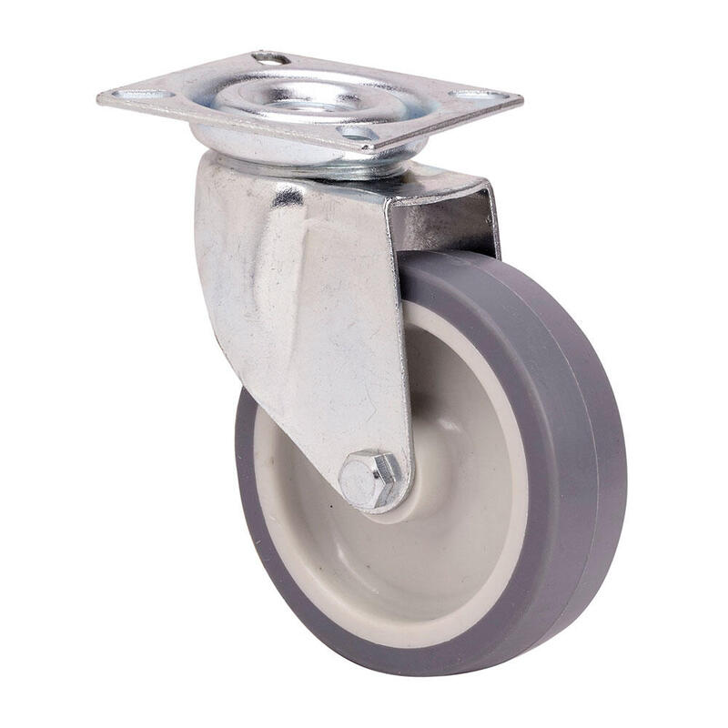 Pack De 2 Unidades - Rueda Giratoria De Goma Con Placa Y Eje Liso, Color Gris, Carga Máx. 60 Kg. Ø 8 Cm