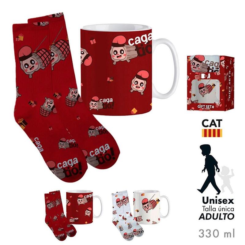 Pack De 2 Unidades - Taza Con Calcetines En Caja De Regalo Modelo Tio De Nadal