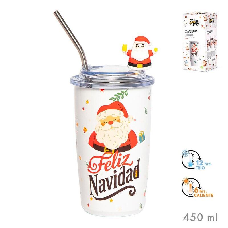 Pack De 2 Unidades - Taza Termo Modelo Papa Noel Feliz Navidad 450 Ml