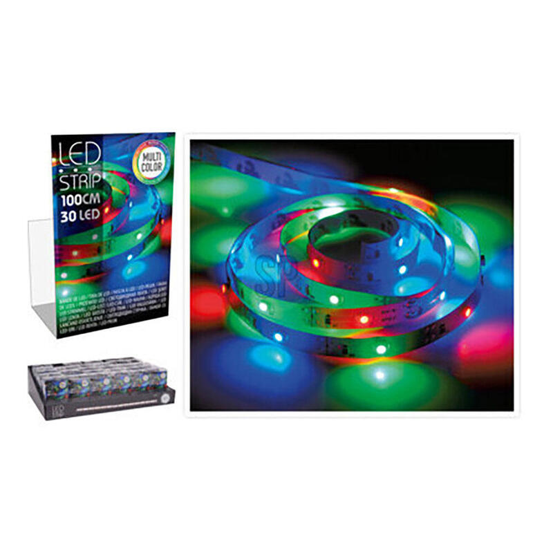 Pack De 2 Unidades - Tira De Led 1m 30 Leds A Pilas Multicolor