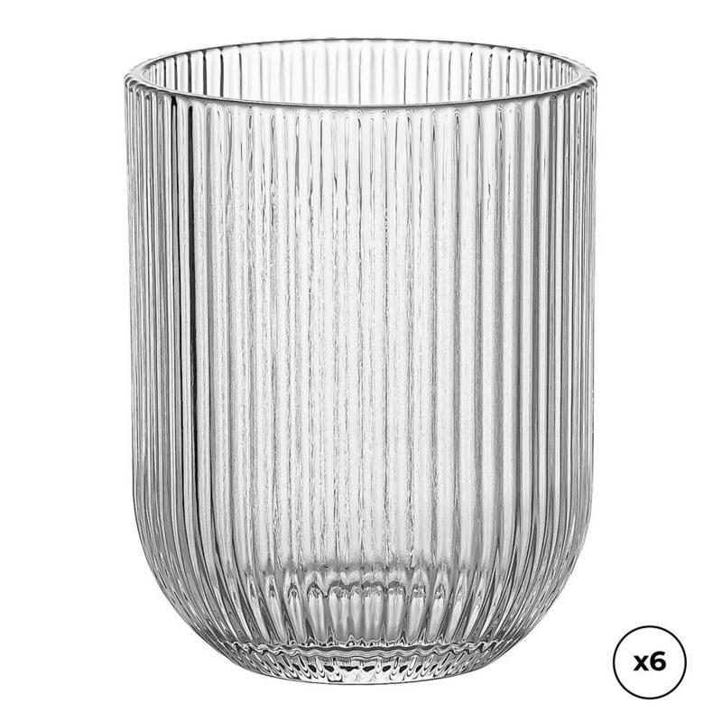 Pack De 2 Unidades - Vaso De Cristal Con Rayas En Relieve 260 Ml, 6 Uds