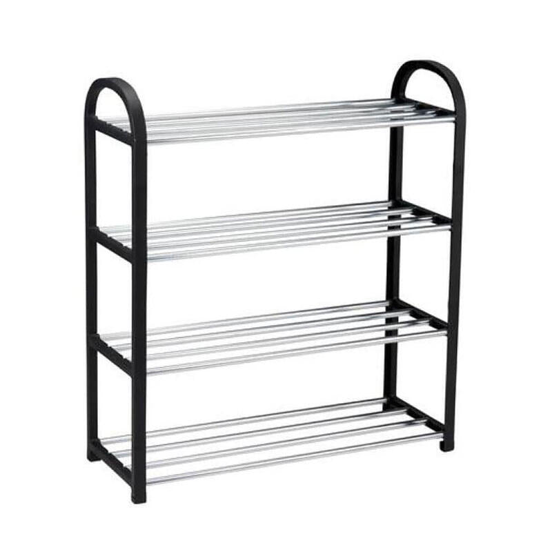 Pack De 2 Unidades - Zapatero De 4 Baldas, Negro Y Aluminio, 50 X 18.5 X 57 Cm