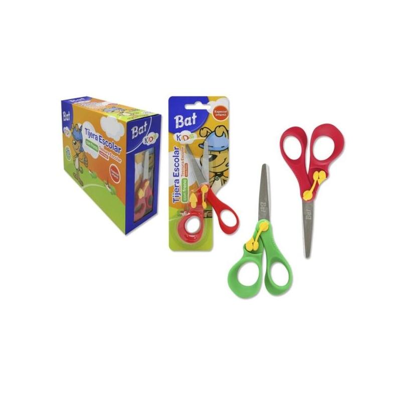 Pack De 20 Unidades Bismark Bat Tijera Escolar 13cm Con Freno Quality - Mangos En Plastico - Punta Roma - 2 Colores