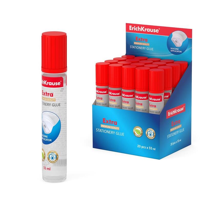 Pack De 20 Unidades Erichkrause Pegamento - 55 Ml - Expositor 20 Uds. - Aplicador De Silicona Suave - Alta Capacidad Adhesiva - Transparente - No Toxico - Resistente Al Frio