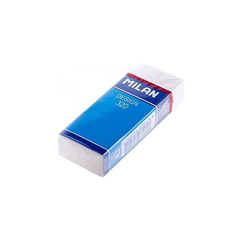 Pack De 20 Unidades Milan Nata 320 Goma De Borrar Rectangular - Plastico - Faja De Carton Azul - Envuelta Individualmente - Color Blanco