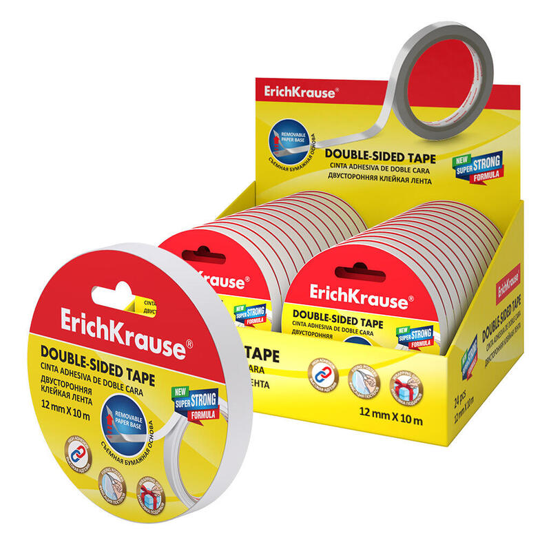 Pack De 24 Unidades Erichkrause Cinta Adhesiva De Doble Cara - 12mmx10m - Expositor 24 Uds. - Transparente