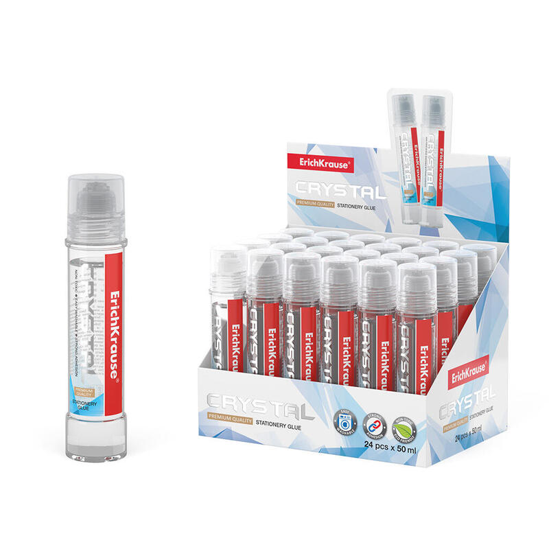 Pack De 24 Unidades Erichkrause Crystal - Pegamento De Oficina De Alta Transparencia - Aplicador De Silicona Suave - No Toxico - Resistente Al Frio - Color Transparente
