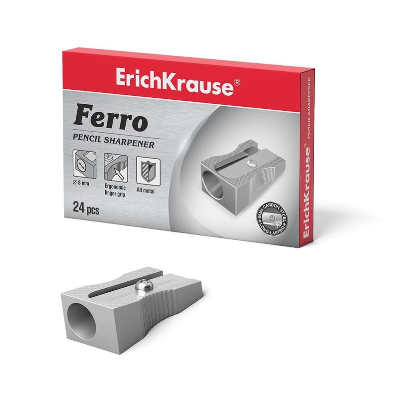Pack De 24 Unidades Erichkrause Ferro - Sacapuntas De Aluminio Con Agarre Ergonomico - Orificio De 8mm - Cuchilla De