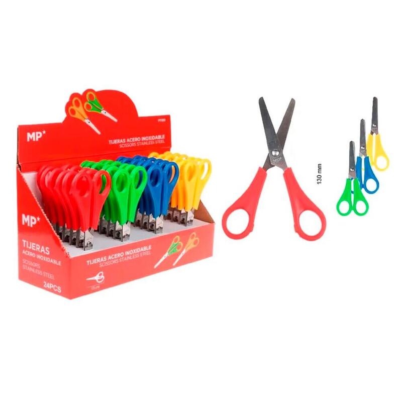 Pack De 24 Unidades - Tijeras Escolares, Hojas Inox Con Regla, 13 Cm, Colores Surtidos, 24 Uds