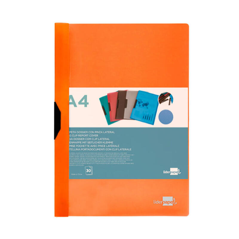 Pack De 25 Unidades - Carpeta Dossier Pinza Lateral Pp Din A 4 Naranja