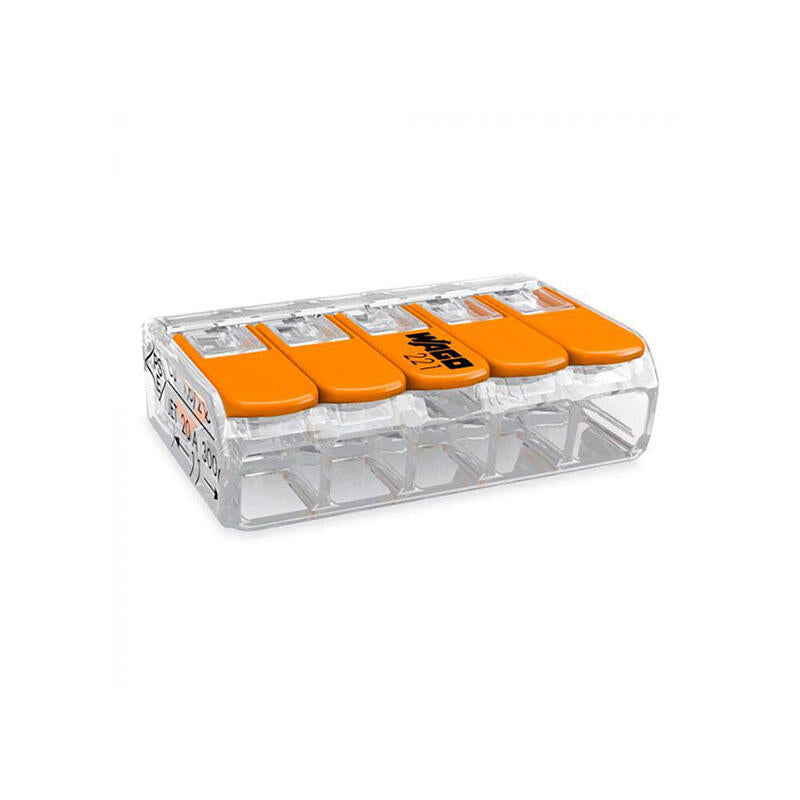 Pack De 25 Unidades - Conector Rápido Con Palanca 5 Vias, Ø Maximo 4 Mm², 450 V , 32 A; Transparente; 30 X 18,6 X 8,4 Mm