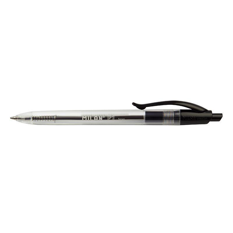 Pack De 25 Unidades Milan P1 Boligrafo De Bola Retractil - Punta Redonda 1mm - Cuerpo Transparente - Color Negro