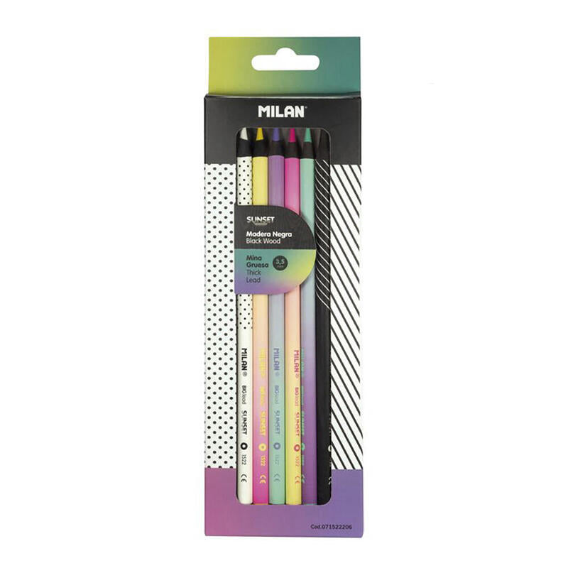 Pack De 3 Unidades - Caja Con 6 Lápices De Colores Mina Gruesa Sunset Milan