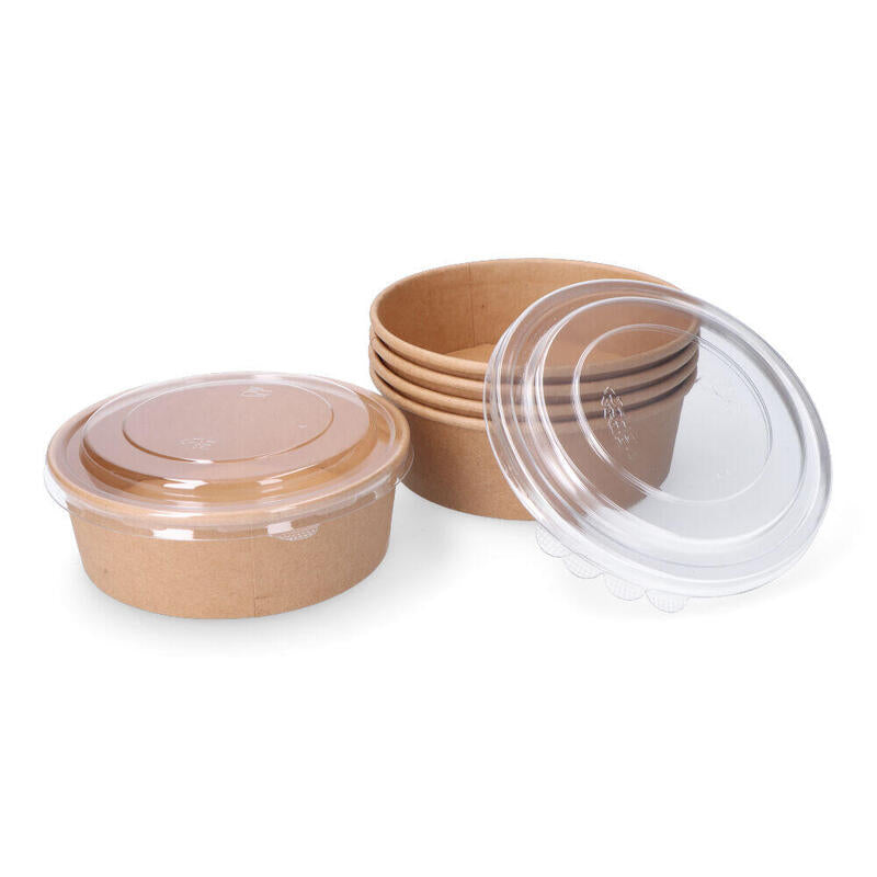 Pack De 3 Unidades - Envase De Cartón Biodegradable Redondo Ensalada Con Tapa 500cc (5 Unid.)