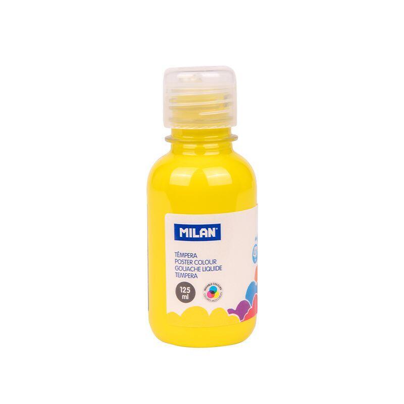 Pack De 3 Unidades Milan Botella De Tempera 125ml - Tapon Dosificador - Secado Rapido - Mezclable - Color Amarillo