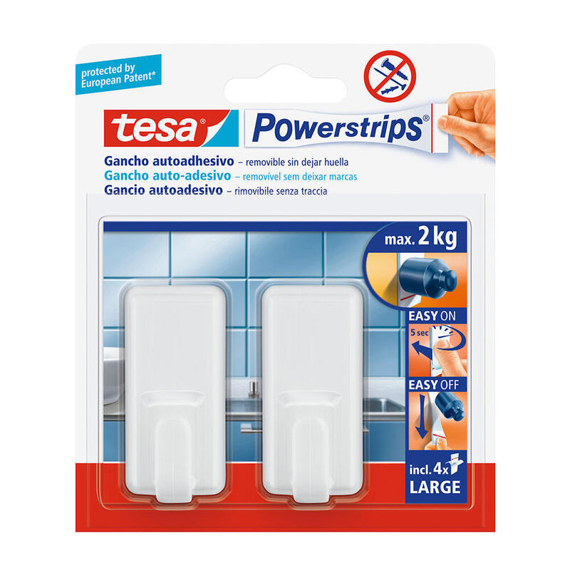 Pack De 3 Unidades - Tesa Powerstrips Hasta 2kg Classic Blanco 58010