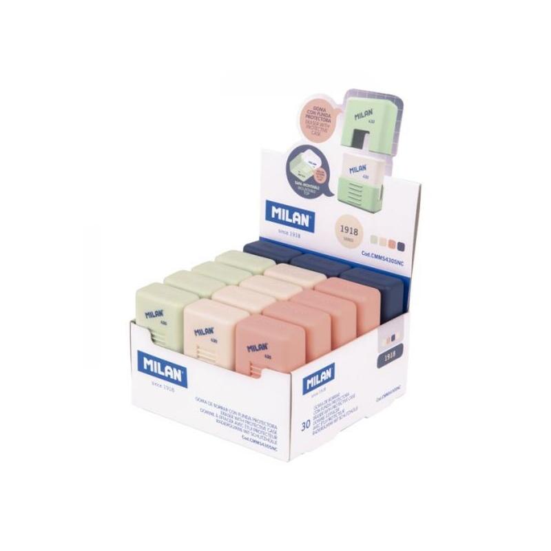 Pack De 30 Unidades Milan 430 Serie 1918 Goma De Borrar Blanca Con Funda School - Miga De Pan - Colores De Las Fundas