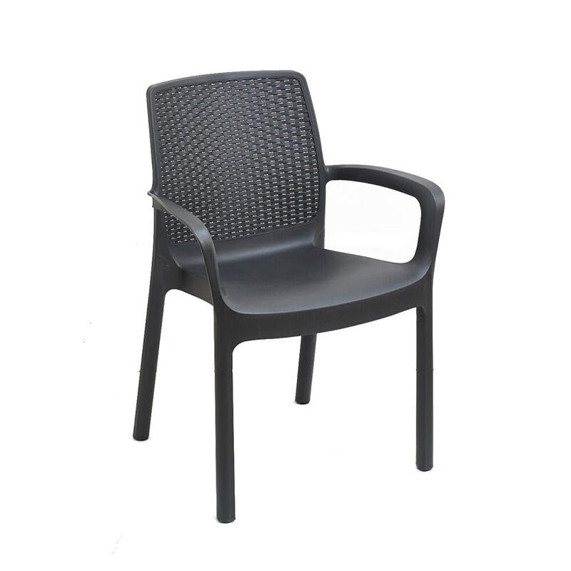 Pack De 4 Unidades - Butaca Apilable Imitacion Rattan. Color: Antracita 61x54x82cm Modelo: Regina Progarden.