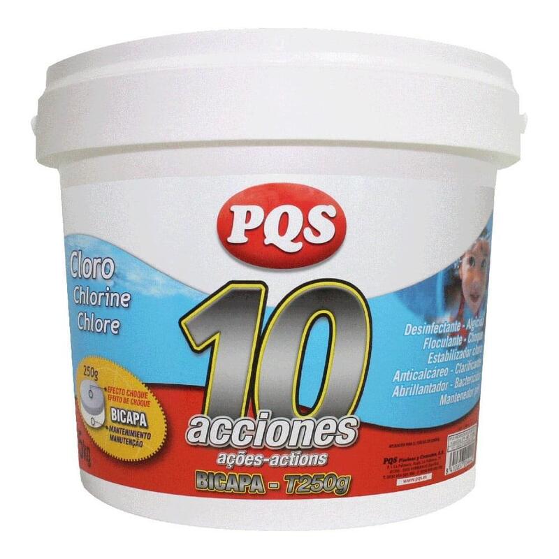 Pack De 4 Unidades - Cloro 10 Acciones Bicapa, Tabletas De 250 G, Bote 5 Kg