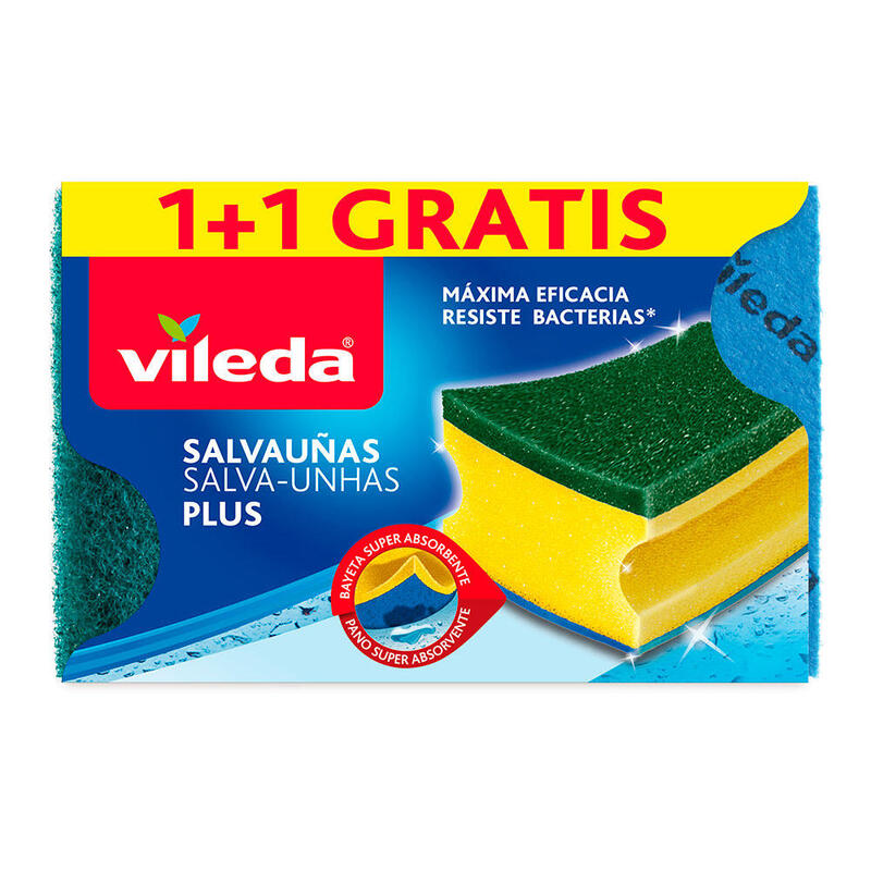 Pack De 4 Unidades - Estropajo Salvauñas Plus Antibacterias 1+1 162590 Vileda