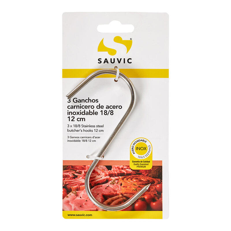 Pack De 4 Unidades - Ganchos Carnicero Inoxidable 18/8, 12 Cm De Longitud, Blister 3 Unidades
