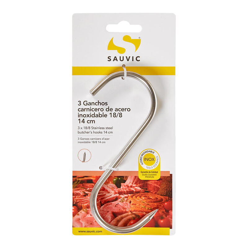 Pack De 4 Unidades - Ganchos Carnicero Inoxidable 18/8, 14 Cm De Longitud, Blíster 3 Unidades