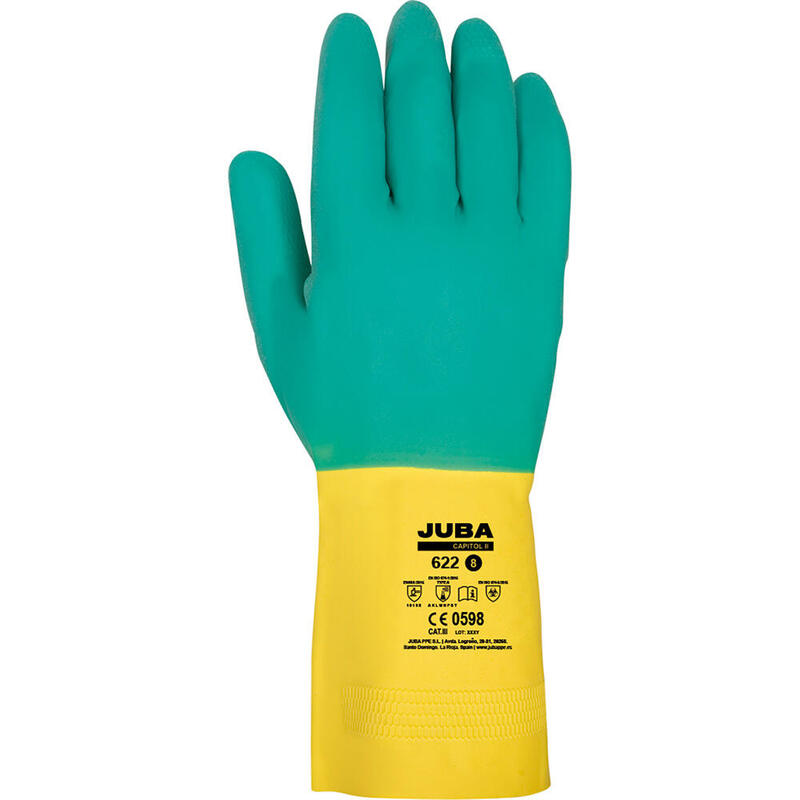 Pack De 4 Unidades - Guante De Trabajo Bicolor Latex Talla 6 Juba